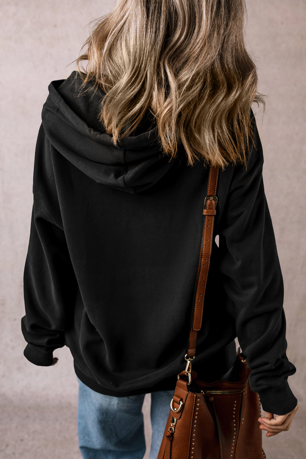 Black Kangaroo Pocket Drawstring Chunky Hoodie