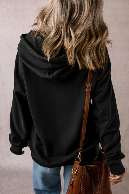 Black Kangaroo Pocket Drawstring Chunky Hoodie