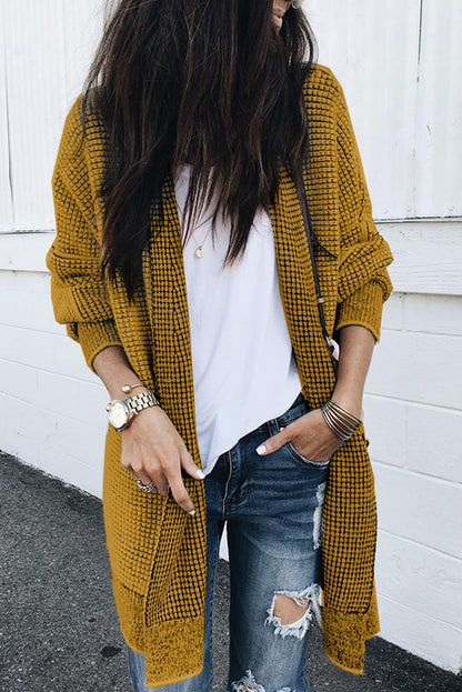 Grey Plaid Contrast Trim Casual Knit Cardigan