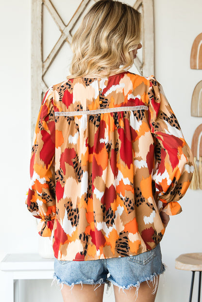 Multicolor Abstract Print Ruffle Puff Sleeve Blouse