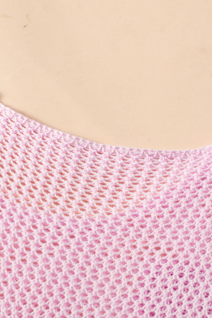 Light Grey 60s Flower Drop Shoulder Hollow Knit Top