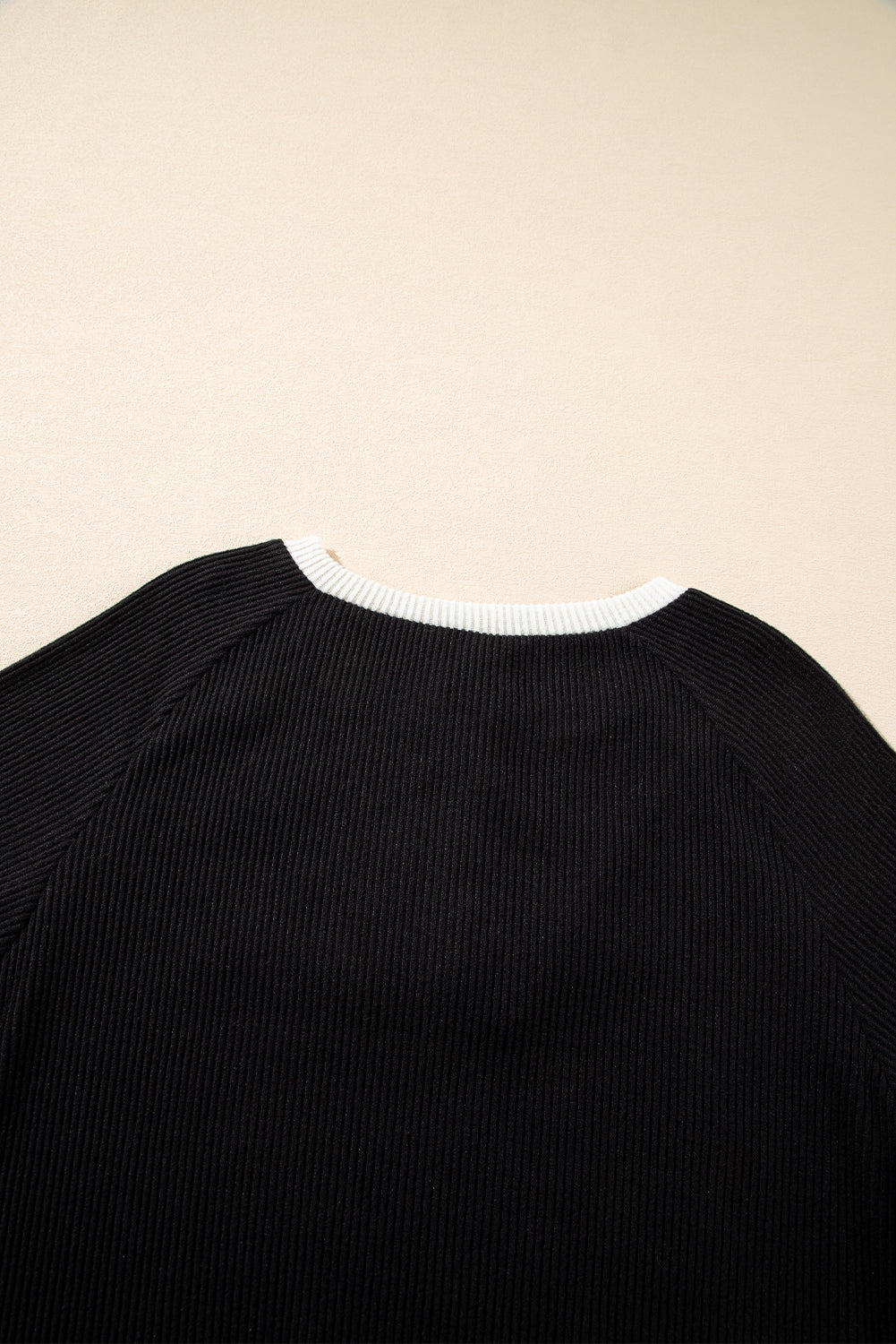 Jet Stream Contrast Ribbed Loose Fit Henley Top