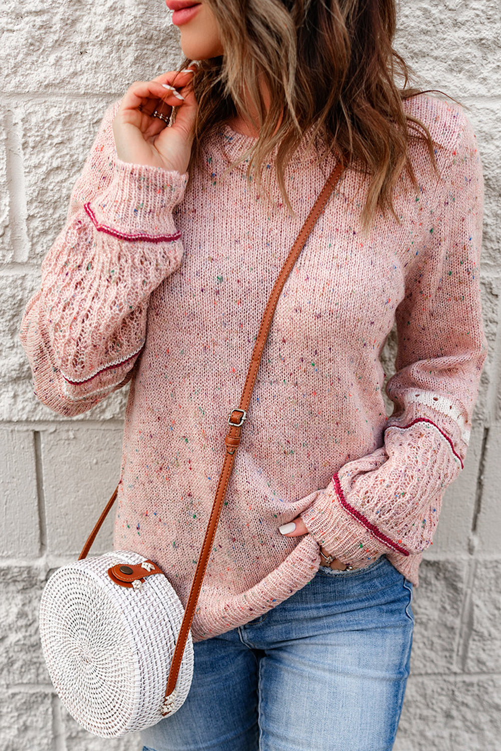 White Pilling Detail Patterned Sleeve Sweater