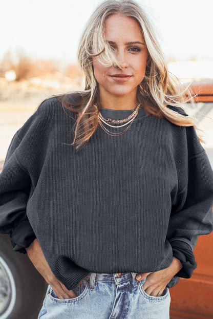 Strawberry Pink Drop Sleeve Ribbed Oversized Sweatshirt
