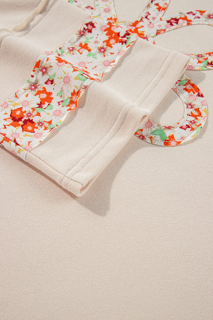 Beige Flower Exposed Seam Patchwork Loose Top