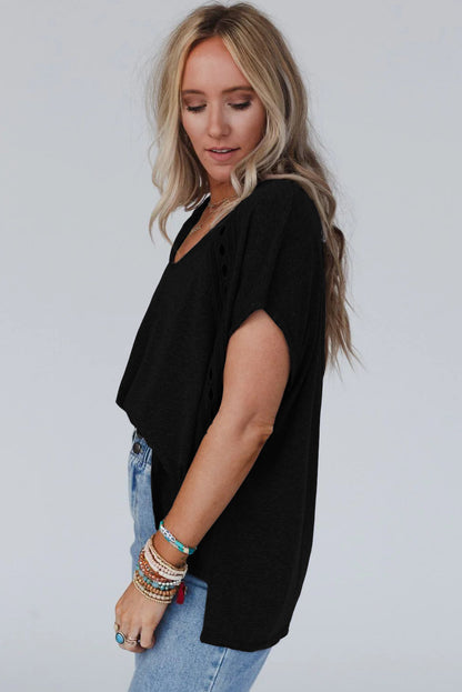 Gray Crochet Lace Batwing Tee