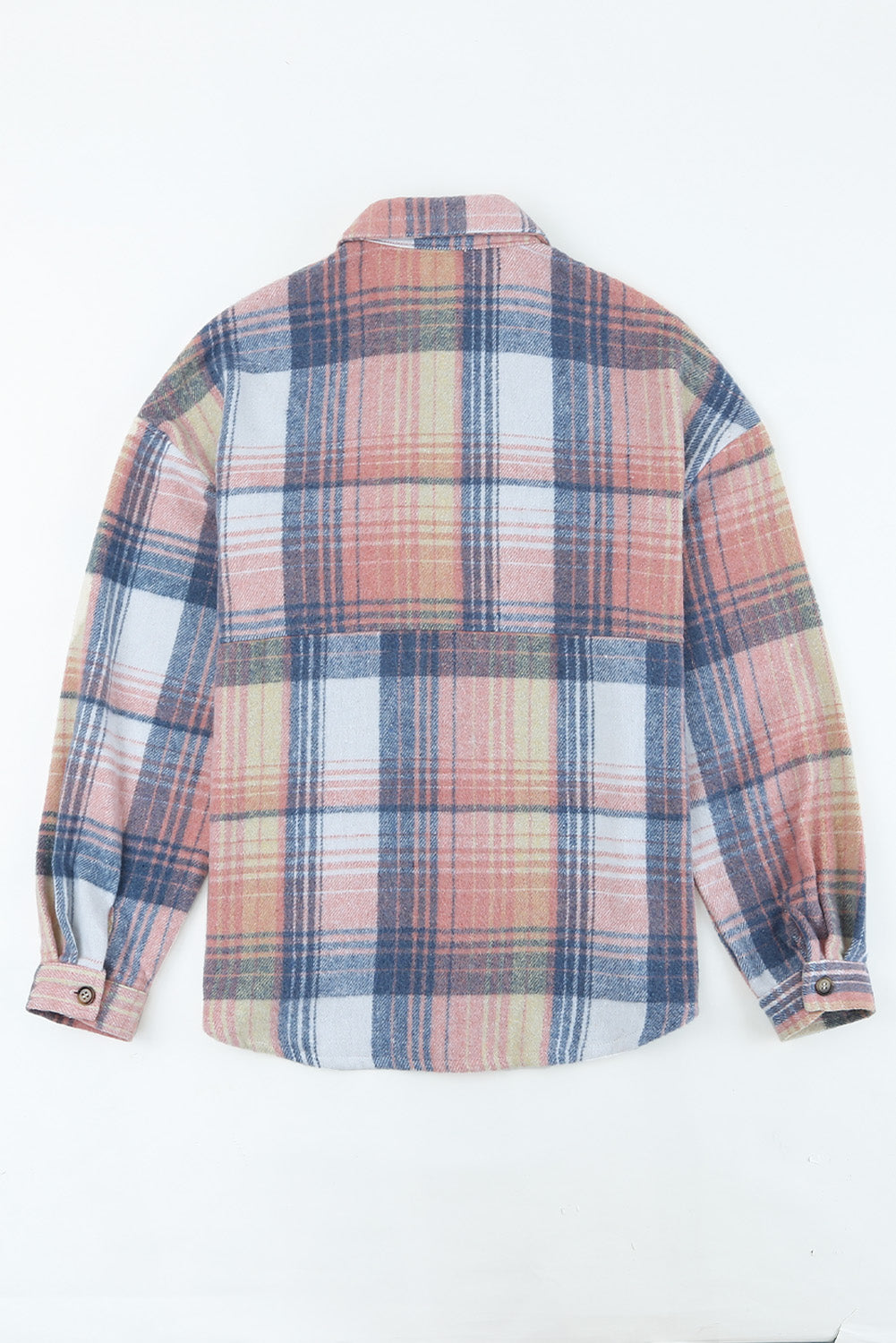 Pink and Grey Plaid Button Up Collar Flannel Shacket