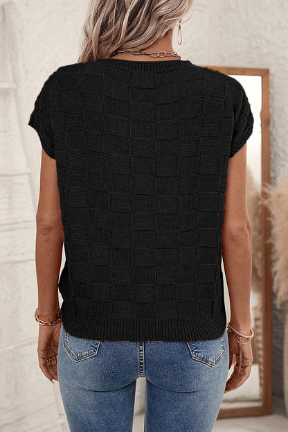 Dusty Pink Lattice Textured Knit Short Sleeve Baggy Sweater