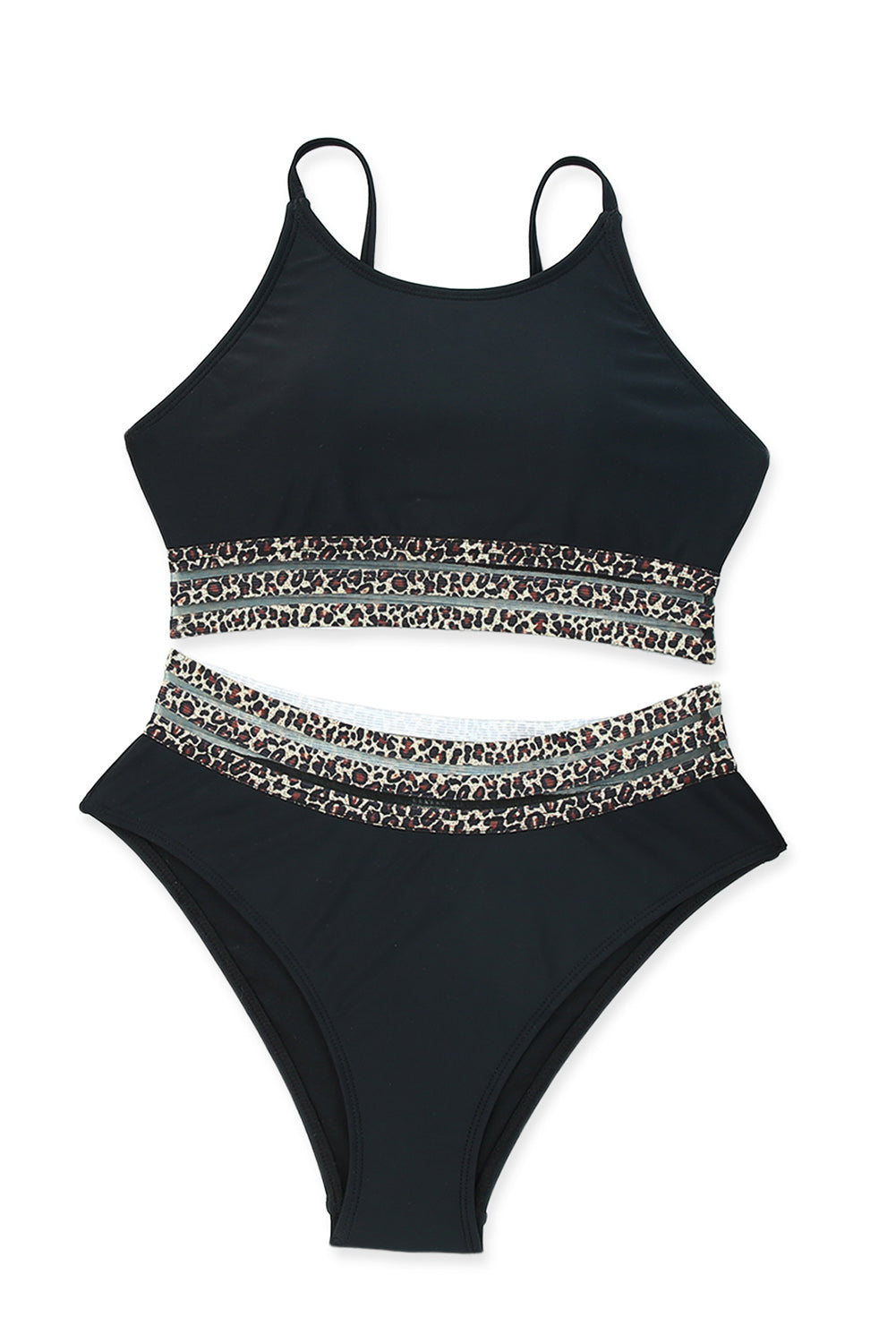 Black Leopard Print Wireless Swimsuit Set