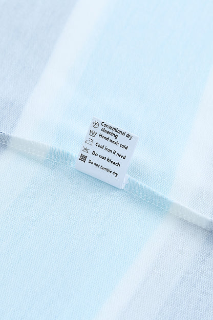 Blue Striped Color Block Drawstring Long Sleeve Hoodie
