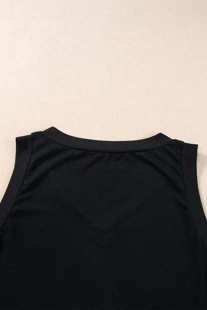 Mist Green Contrast Trim V-Neck Loose Fit Tank Top