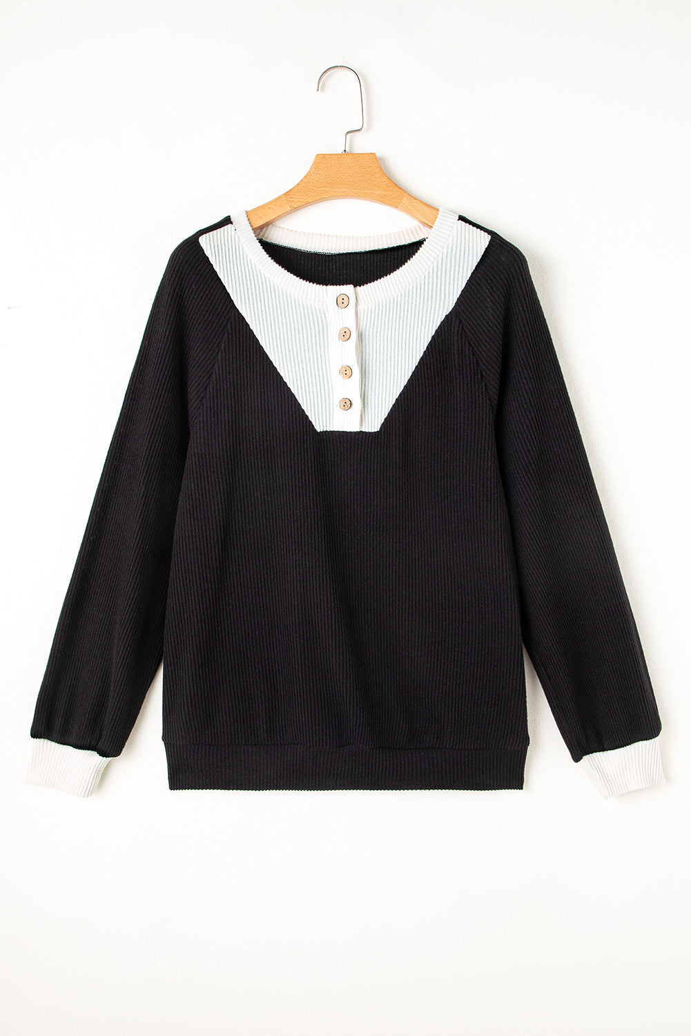 Jet Stream Contrast Ribbed Loose Fit Henley Top
