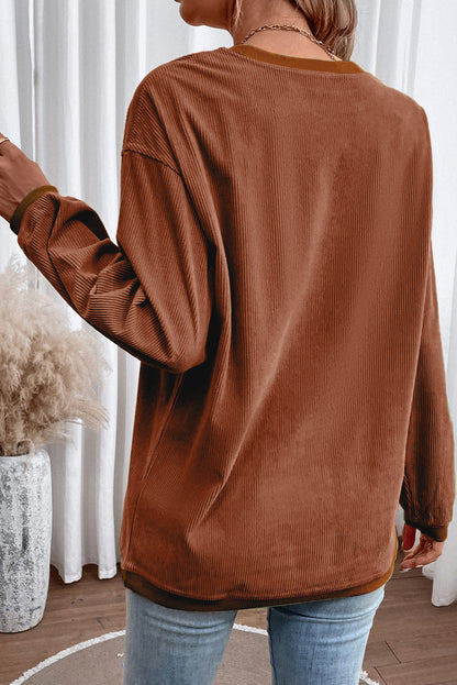 Strawberry Pink Drop Sleeve Ribbed Oversized Sweatshirt