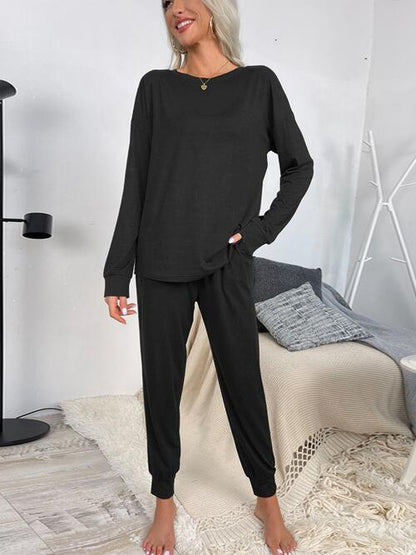 Drawstring Pants and Round Neck Top Lounge Set