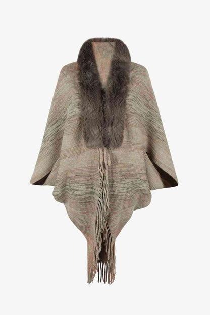 Open Front Fringe Hem Poncho in multicolor, Fringe