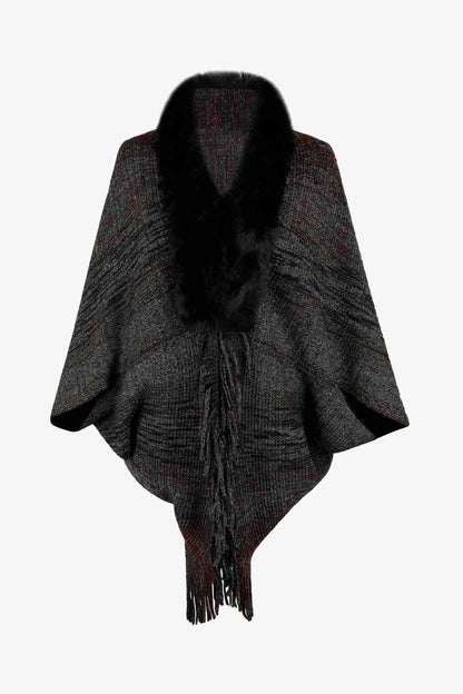 Open Front Fringe Hem Poncho in multicolor, Fringe