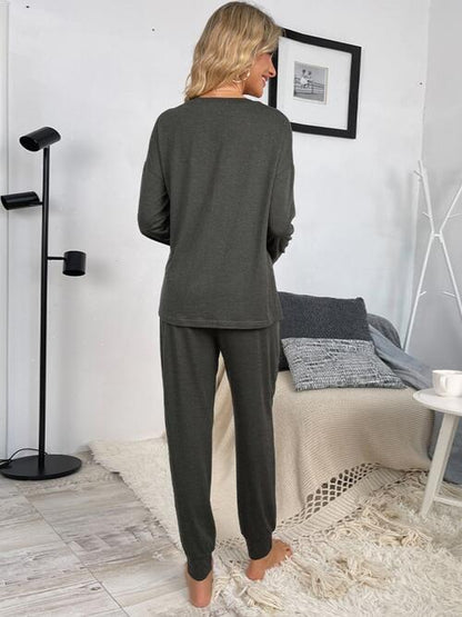 Drawstring Pants and Round Neck Top Lounge Set