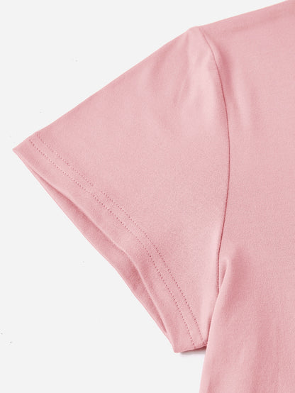Letter Graphic Round Neck Short Sleeve T Shirt