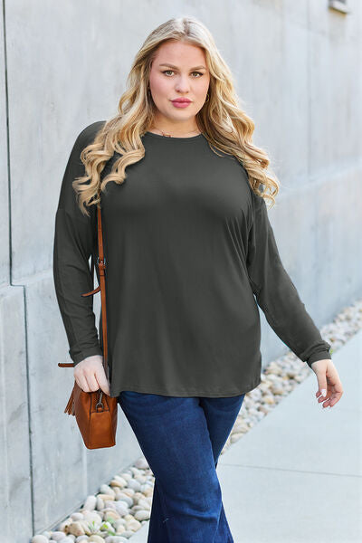 Basic Bae Full Size Round Neck Dropped Shoulder Tee Shirt