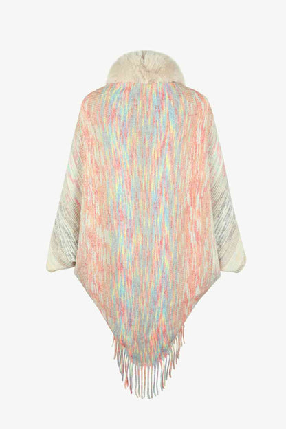 Open Front Fringe Hem Poncho in multicolor, Fringe