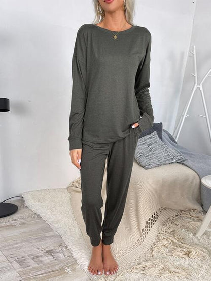 Drawstring Pants and Round Neck Top Lounge Set