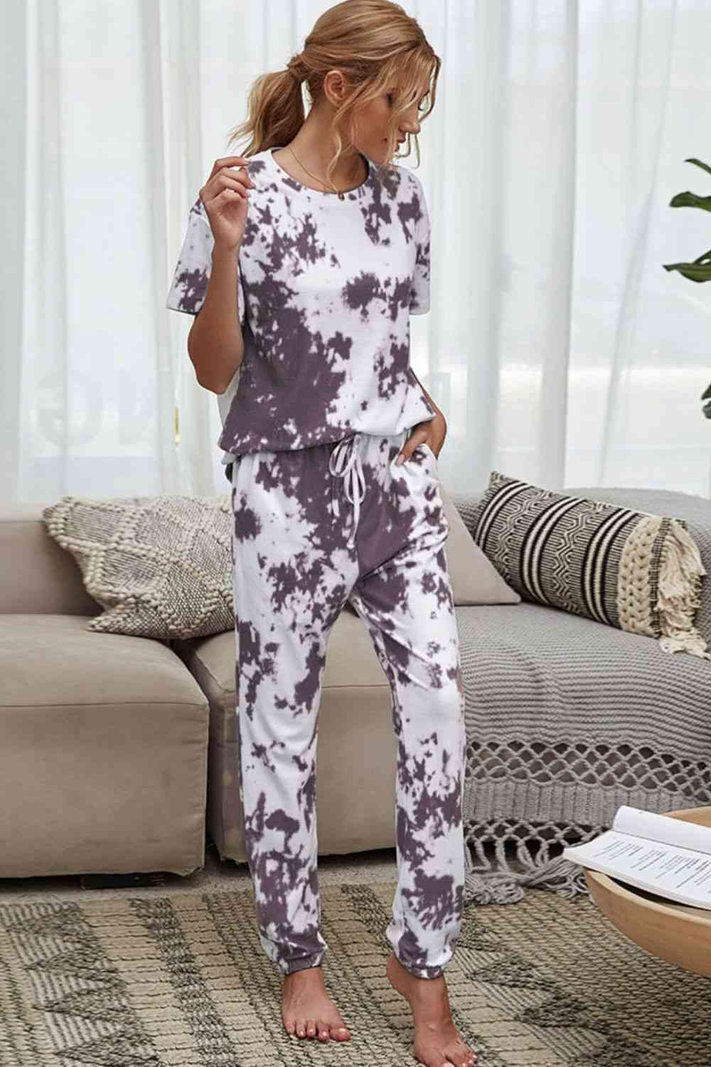 Tie Dye Tee and Drawstring Waist Joggers Lounge Set