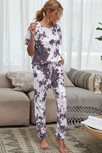 Tie Dye Tee and Drawstring Waist Joggers Lounge Set
