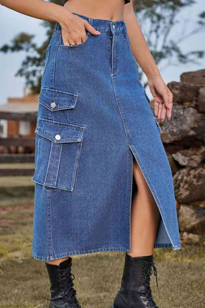 Pocketed Collared Neck Mini Denim Dress