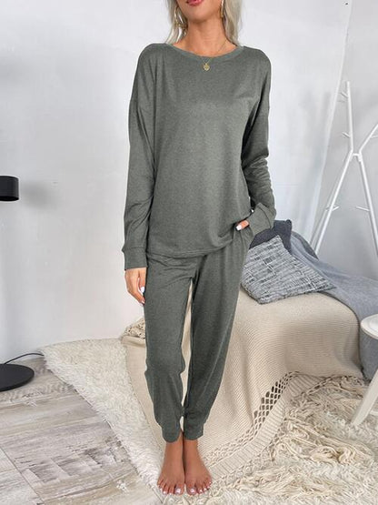 Drawstring Pants and Round Neck Top Lounge Set