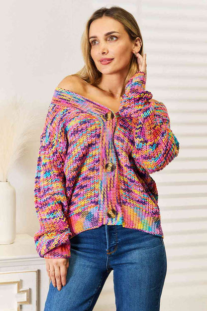Woven Right V Neck Long Sleeve Cardigan