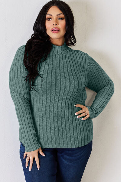 Basic Bae Full Size Ribbed Mock Neck Long Sleeve T Shirt