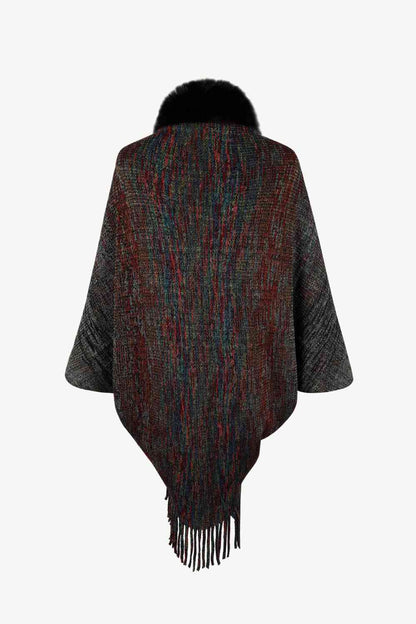 Open Front Fringe Hem Poncho in multicolor, Fringe