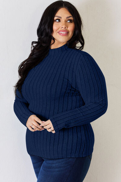 Basic Bae Full Size Ribbed Mock Neck Long Sleeve T Shirt