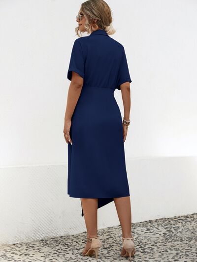 Tied Slit Short Sleeve Dress Casual Dress