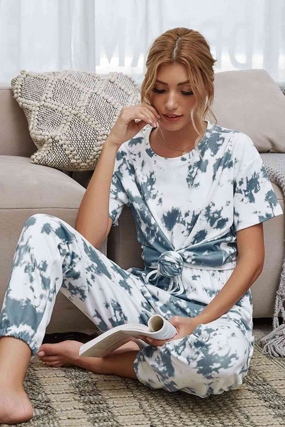 Tie Dye Tee and Drawstring Waist Joggers Lounge Set