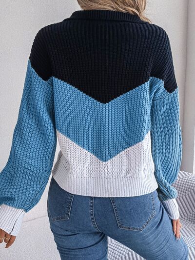 Color Block Dropped Shoulder Stretch Sweater