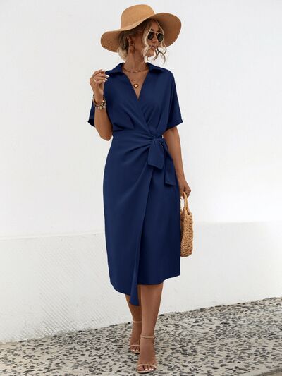 Tied Slit Short Sleeve Dress Casual Dress