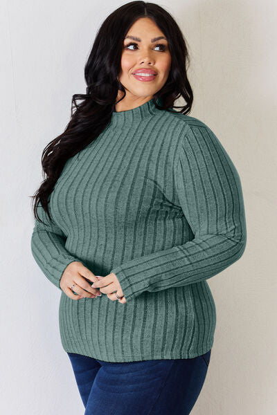 Basic Bae Full Size Ribbed Mock Neck Long Sleeve T Shirt