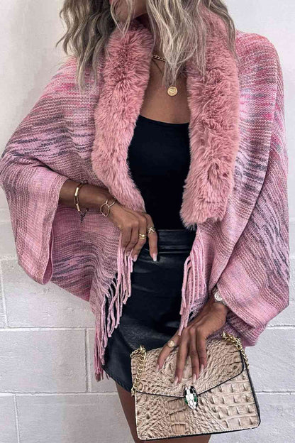 Open Front Fringe Hem Poncho in multicolor, Fringe