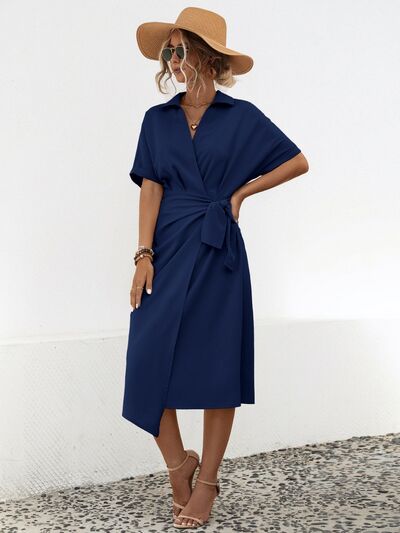 Tied Slit Short Sleeve Dress Casual Dress
