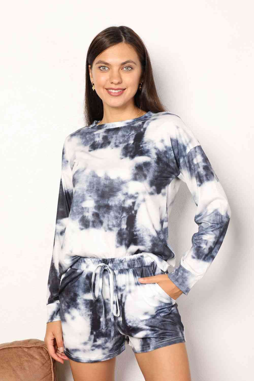 Double Take Tie Dye Top and Shorts Lounge Set