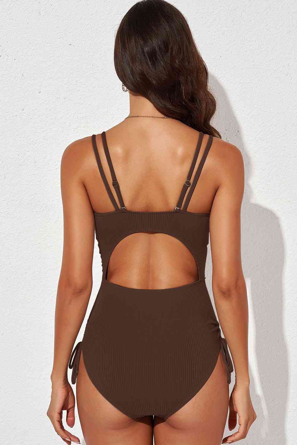 Tied Cutout Plunge One Piece Swimsuit