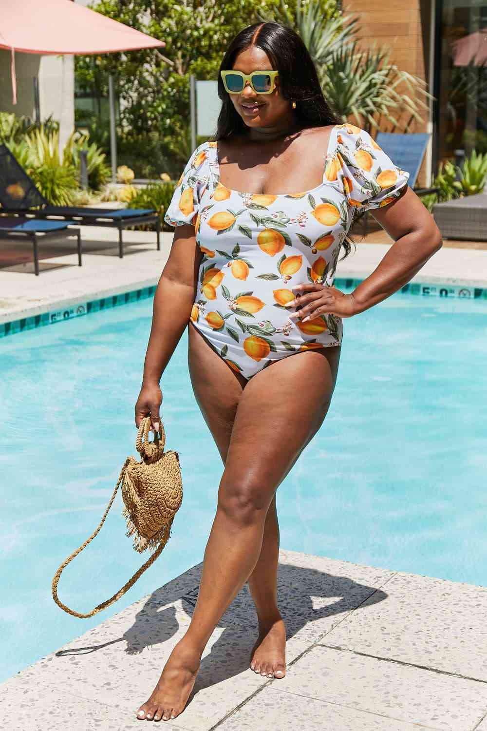 Salty Air Puff Sleeve One Piece in Citrus Orange