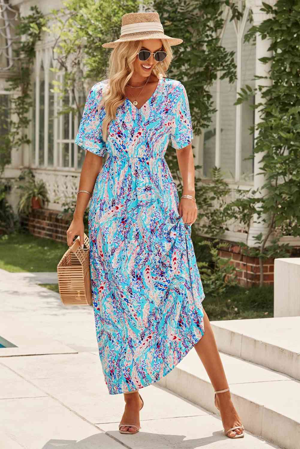 Multicolored V Neck Maxi Dress
