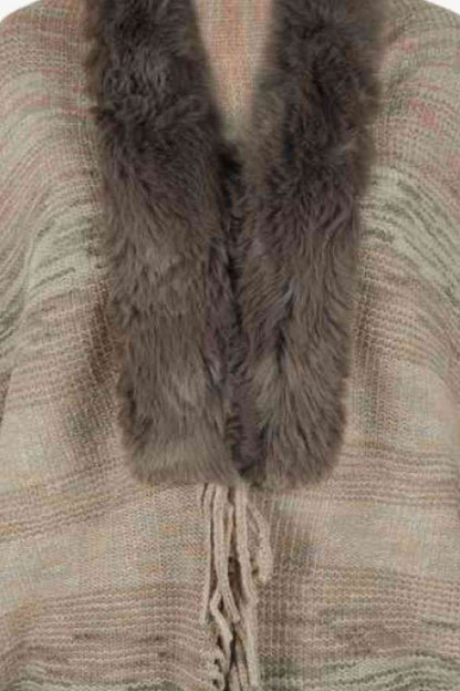 Open Front Fringe Hem Poncho in multicolor, Fringe