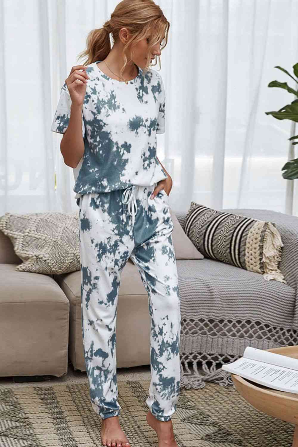Tie Dye Tee and Drawstring Waist Joggers Lounge Set