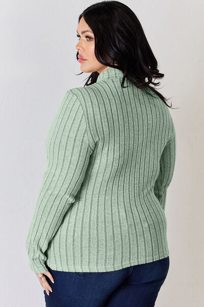 Basic Bae Full Size Ribbed Mock Neck Long Sleeve T Shirt
