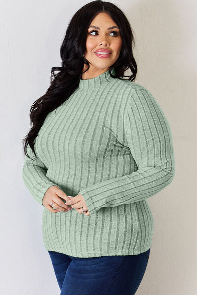 Basic Bae Full Size Ribbed Mock Neck Long Sleeve T Shirt