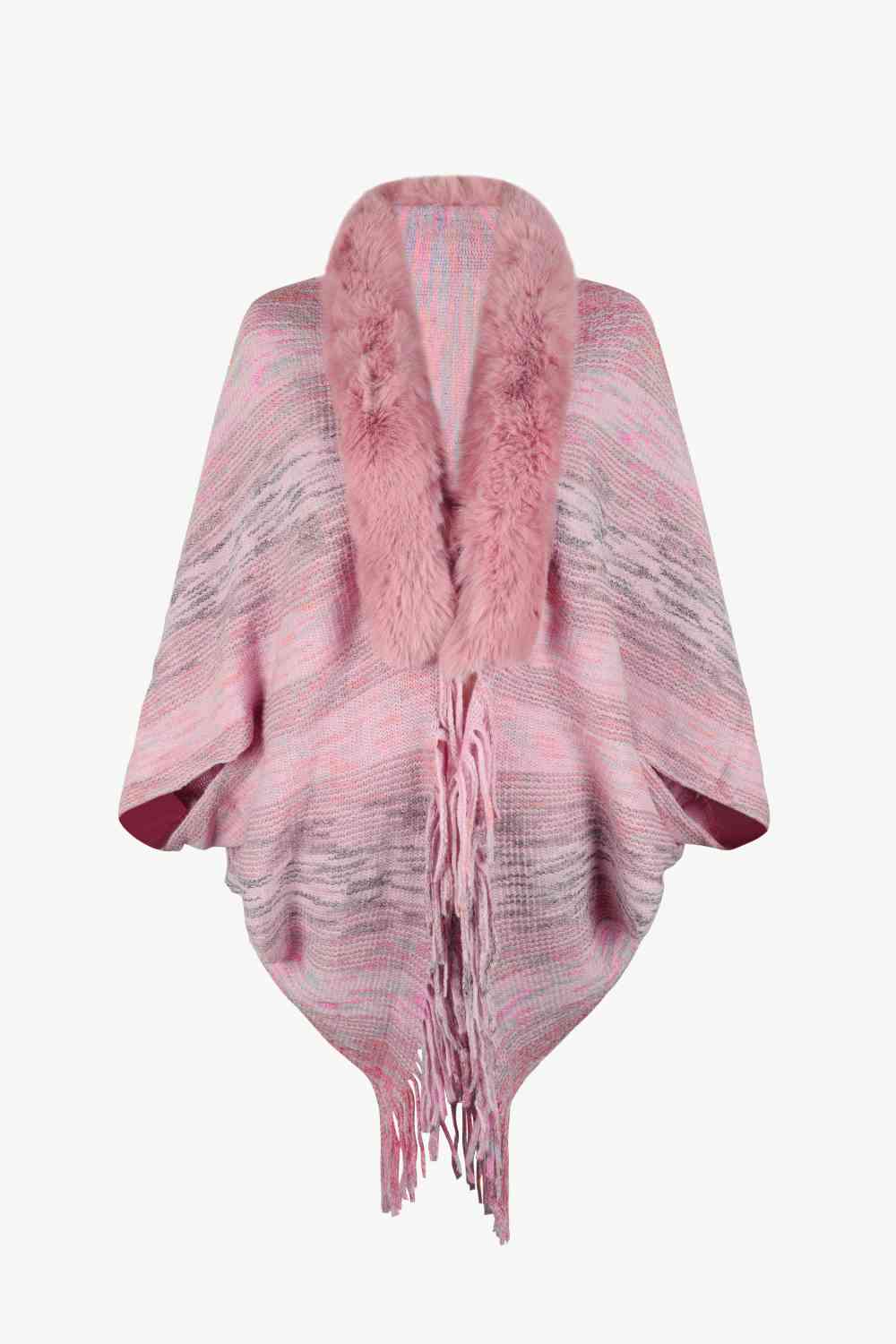 Open Front Fringe Hem Poncho in multicolor, Fringe
