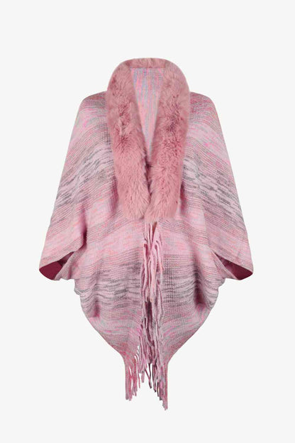 Open Front Fringe Hem Poncho in multicolor, Fringe